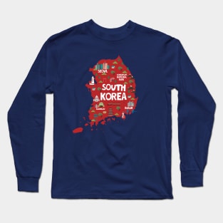 South Korea Illustrated Map Long Sleeve T-Shirt